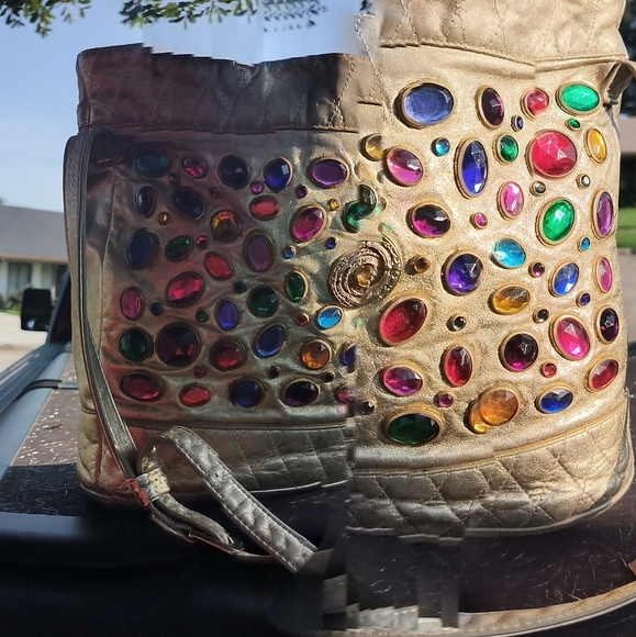 Viva of California Jeweled Leather Bucket Bag - Picture 13 of 15